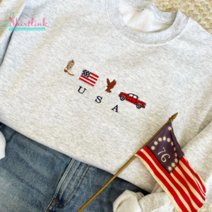 USA Embroidered Crewneck Sweatshirt – Patriotic American Icons Design