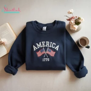 Embroidered America Flag Crewneck Sweatshirt – Celebrate Patriotism in Style | Shirtlink Store