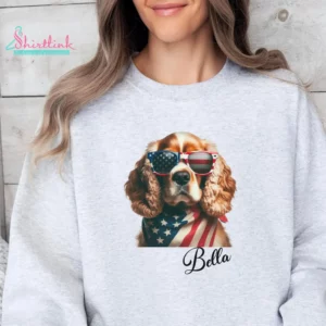 4th of July Dog Shirt – Cocker Spaniel in Patriotic Sunglasses & Flag Bandana