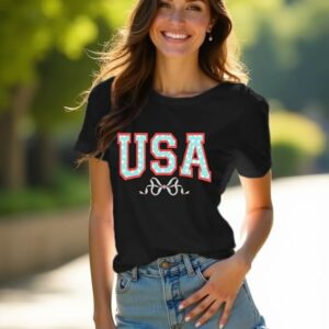 Women's 4th of July T-Shirt – American Flag Bow Graphic Top