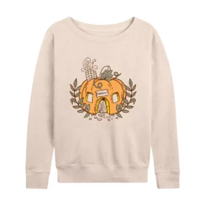 Women's Cozy Pumpkin Cottage Wide Neck French Terry Pullover